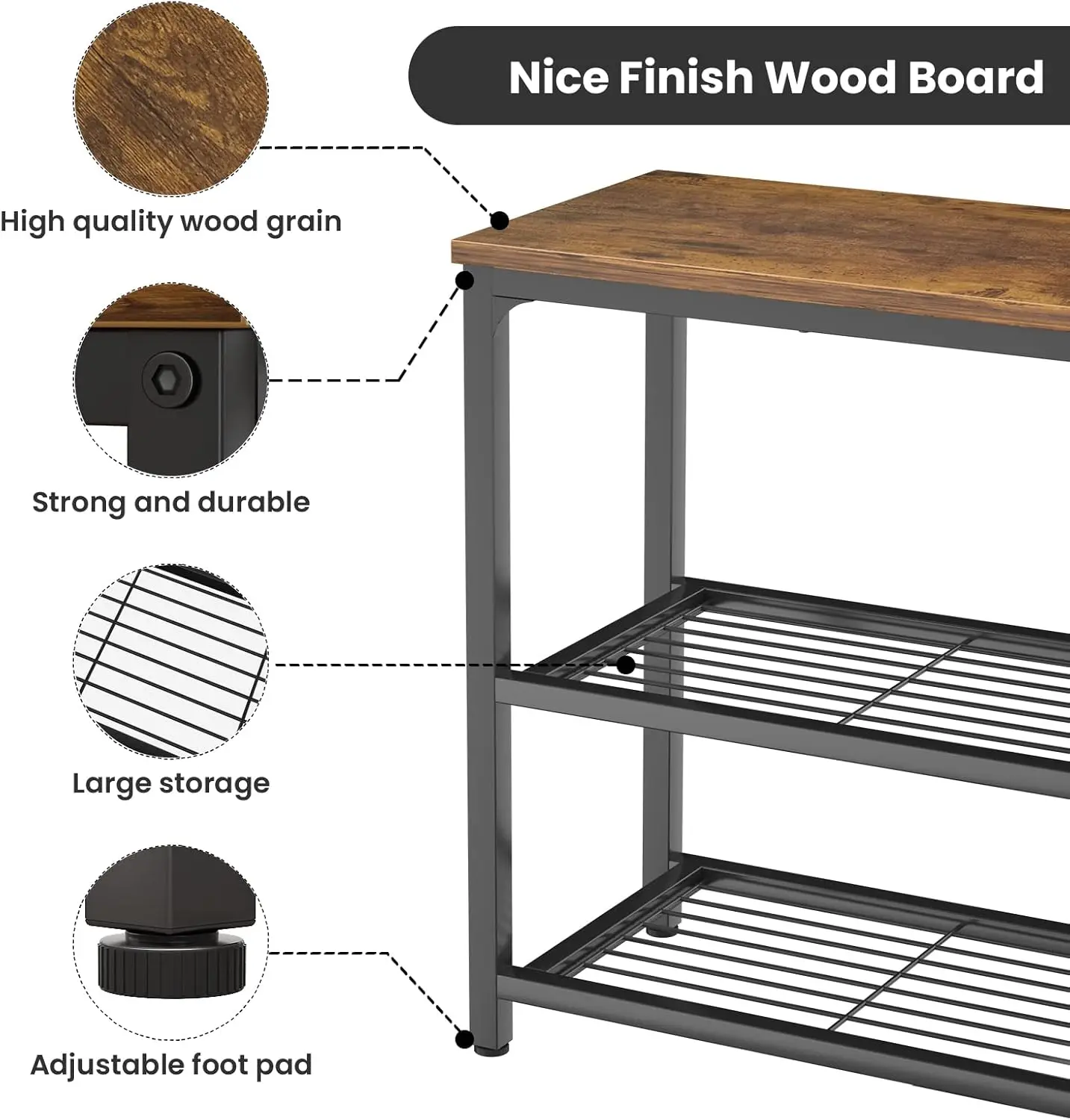 Industrial Console Table with Double Mesh Shelves, Rustic Sofa Table for Entryway Living Room, 32 Inch