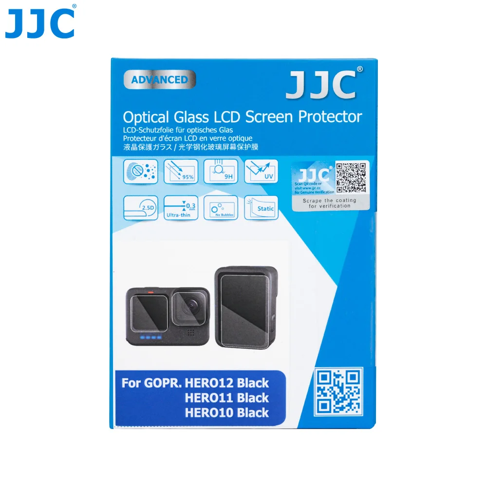 

JJC 2 Pack Screen Protector for Go Pro Hero 12 11 10 Black Ultra Clear Tempered Glass Screen Protector 9H Hardness Bubble Free