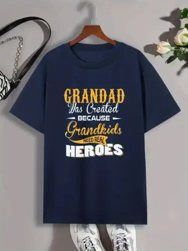 Grandad Mens Typography Printed T-shirt Casual Short Sleeve Regular Cotton Tops