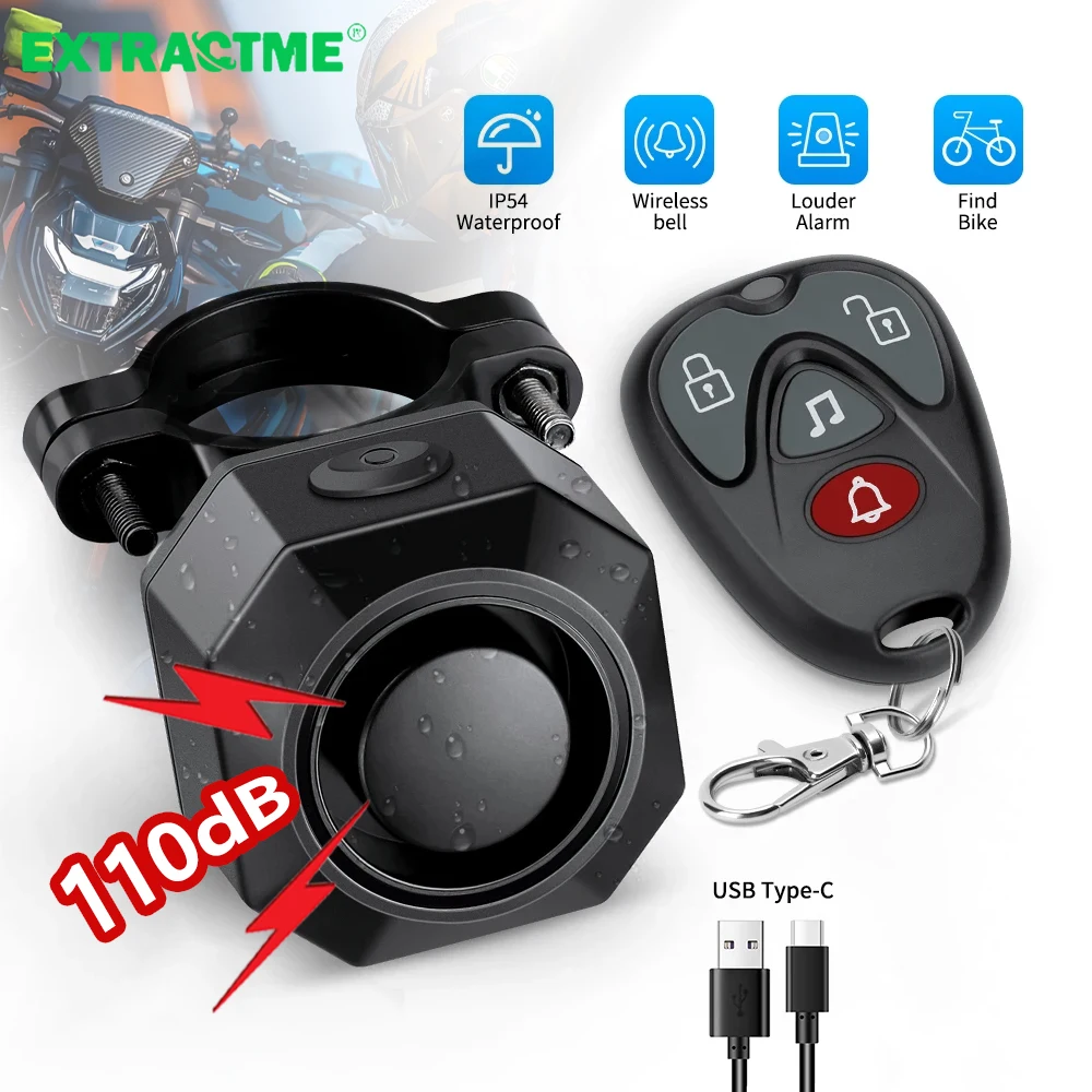 

Extractme Waterproof Motorcycle Vibration Alarm Wireless Bicycle Alarm 110dB USB Charging Protection Sensor Security System
