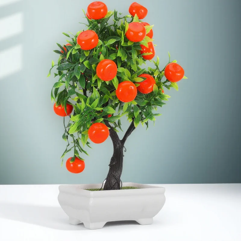 محاكاة البرتقال بونساي شجرة بوعاء واقعية مادة بلاستيكية آمنة سهلة العناية ديكور المنزل الطراز الحديث محاكاة البرتقال بونساي #6