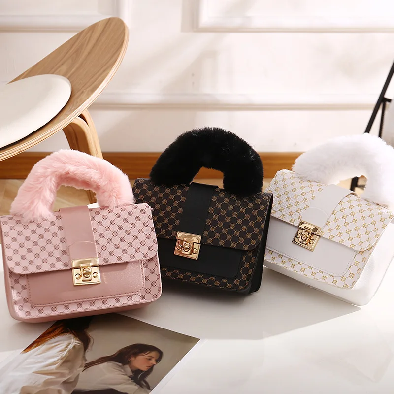 

Plush Small Square Bag PU Material Casual Small Square Bag Versatile Single Shoulder Bag Handbags Bolda Transversal Feminina