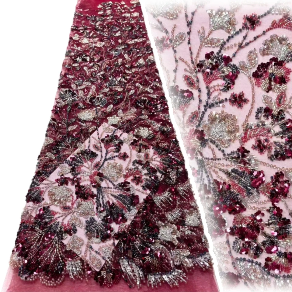 

Embroidered Lace with Sequins African Lace Fabric 2026 High-Quality Nigerian Beaded Tulle Lace Fabric for Party Dresses 1816