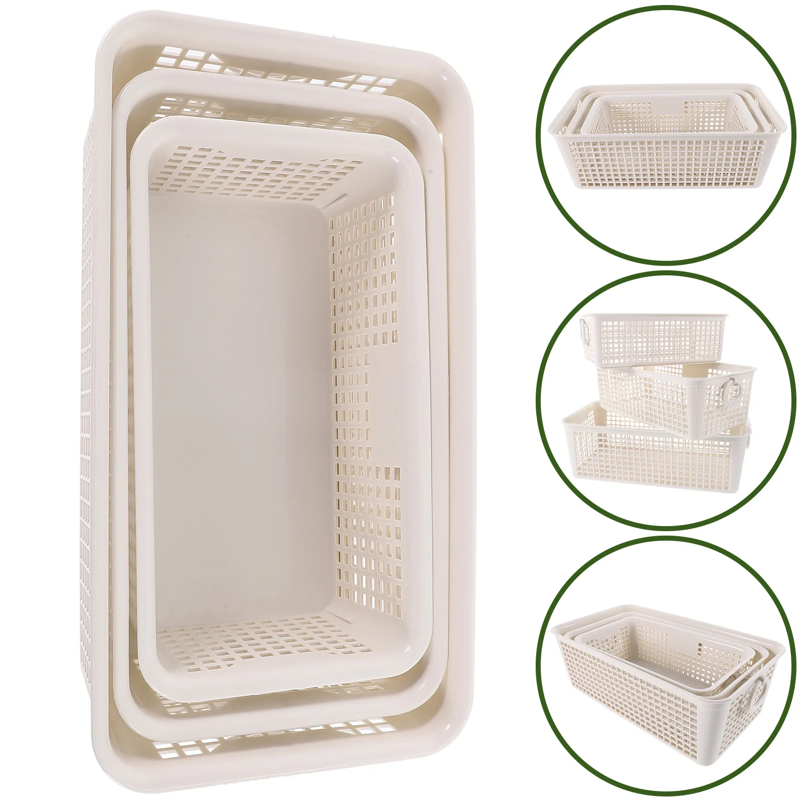 

3pcs Stackable Storage Baskets Plastic Desktop Organizer Handles Large Capacity Space Saving For Home Bedroom Kitchen Bathroom