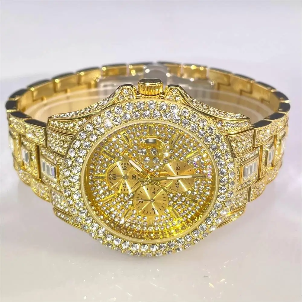 PLADEN Gold Iced Watches orologio al quarzo da uomo di lusso in acciaio inossidabile moda maschile Hip Hop Diamond Jewelry orologio da polso Reloj