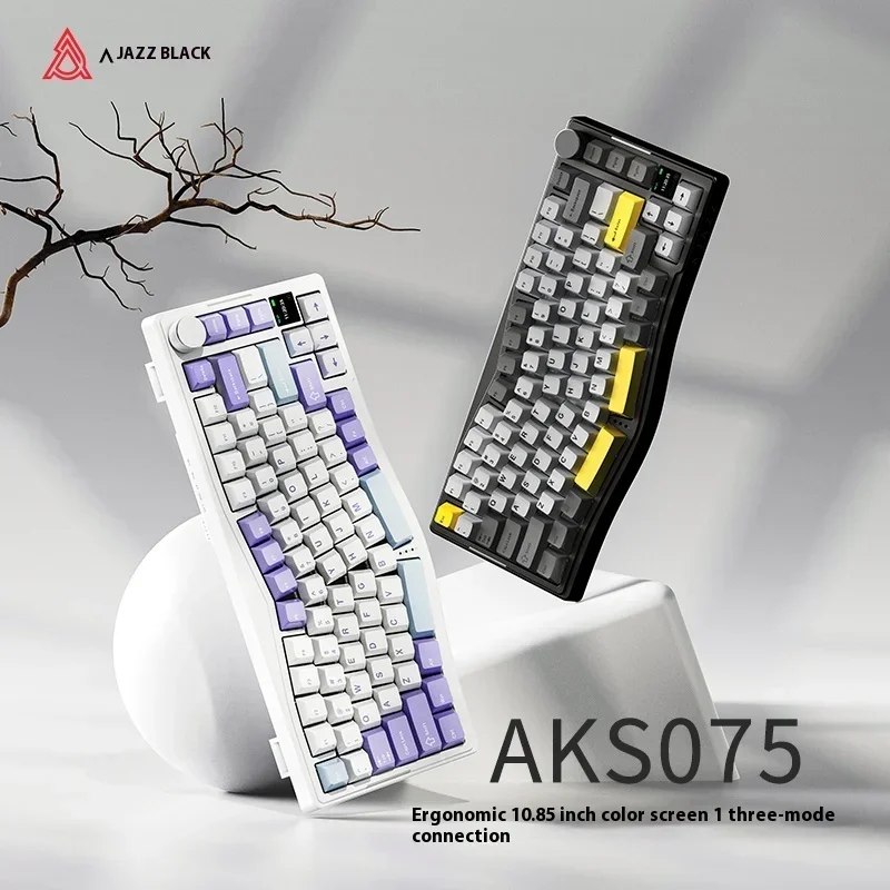 AJAZZ AKS075 Mechanical Keyboard Alice Multi-function Knob Hot Swap Wireless Gaming Keyboard Customized RGB PC Gamer Accessories