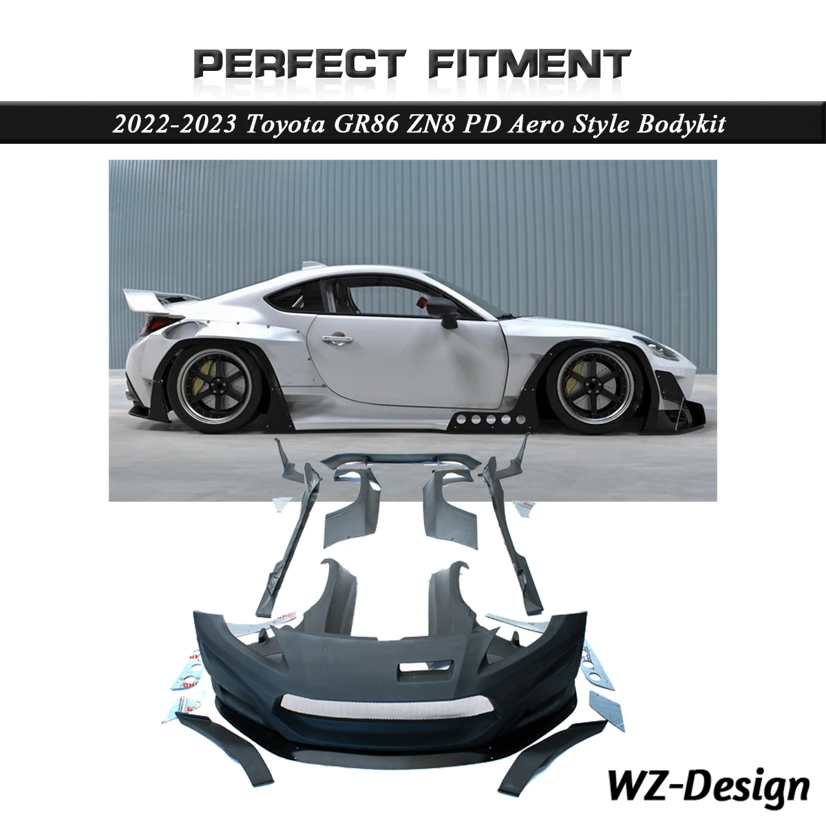 In Stock Fiber Glass GR86 ZN8 Bodykit GR86 Bumper Fender Side Skirt Wing Fit For 2022-2023 GR86 ZN8 PD Aero Style Body Kit