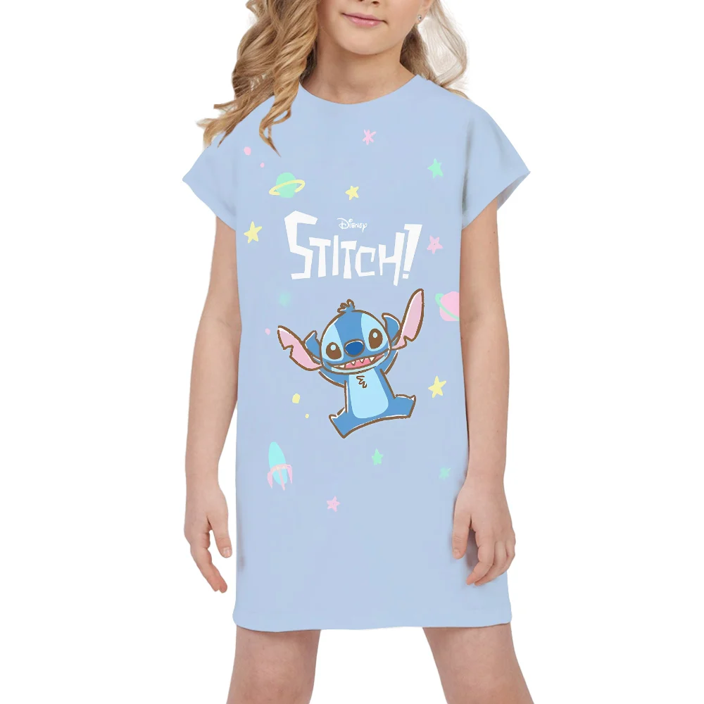 Girls Party Dresses Stitch Disney Clothing Summer Casual Top Baby Clothes Quick Drying Birthday Gifts Princess Dress For Girl