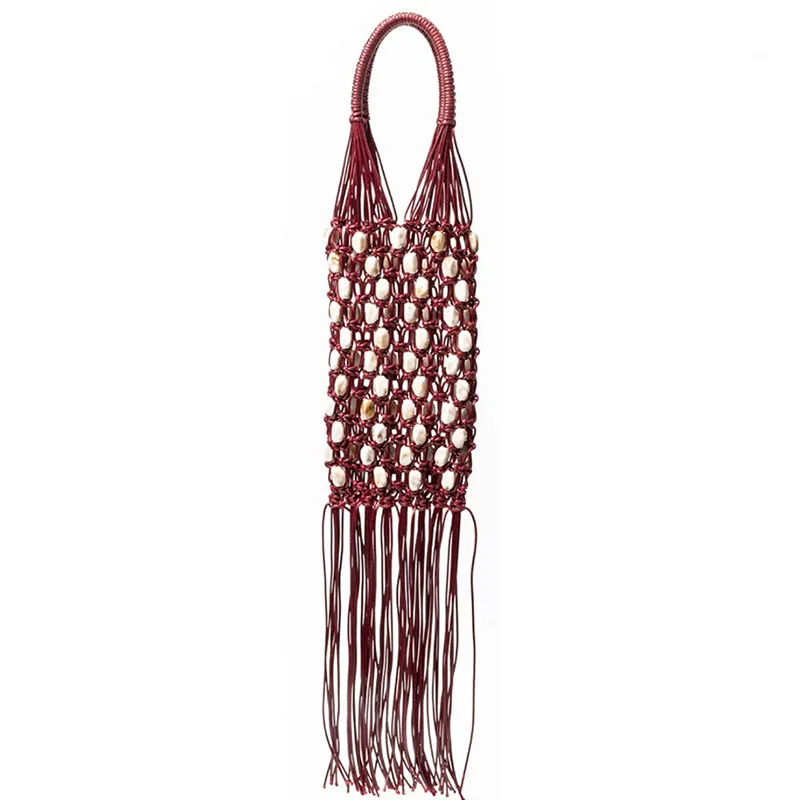 New Trendy Rope Beaded Handbag For Women,Retro Bohemian Design Hand Woven Tassel Bag Casual Travel Hollow Out Bead Vacation Bag - view 3
