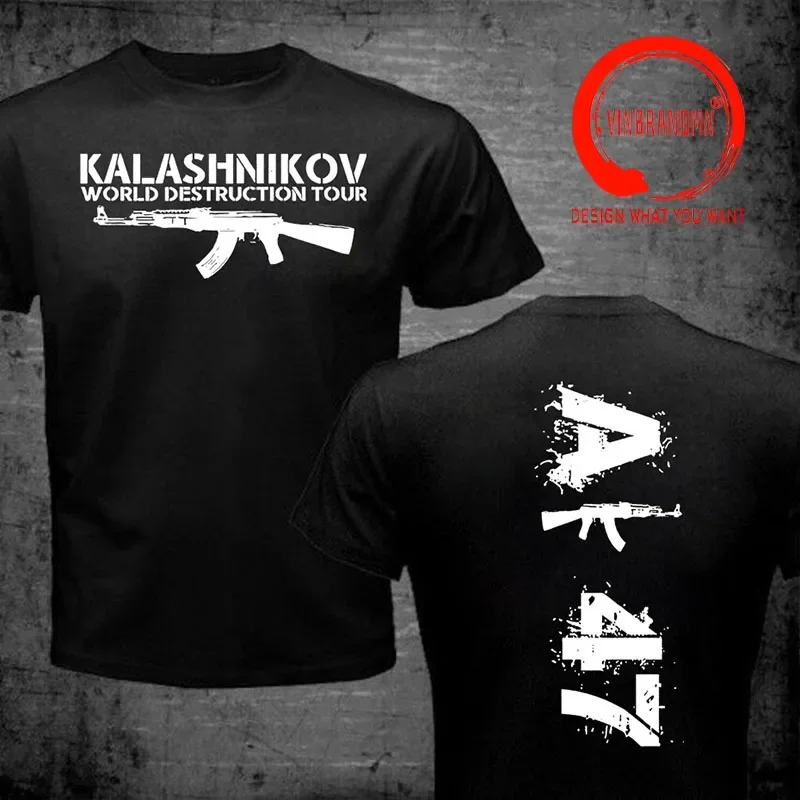 Camiseta de algodón para hombre, camisetas de marca AK-47 KALASH Kalashnikov, camiseta con arma fresca, camiseta negra de verano para hombre, camiseta 4XL 5XL 6XL