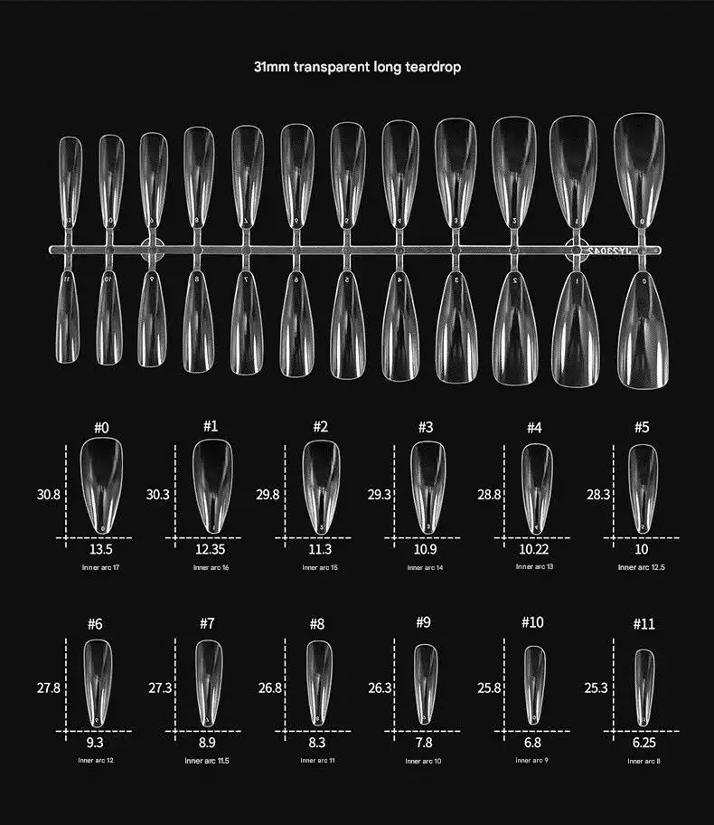 مجموعة أطراف أظافر فاخرة: طراز أوروبي وأمريكي، شكل دمعة شفافة، تغطية كاملة، أظافر صناعية ممتدة. #4
