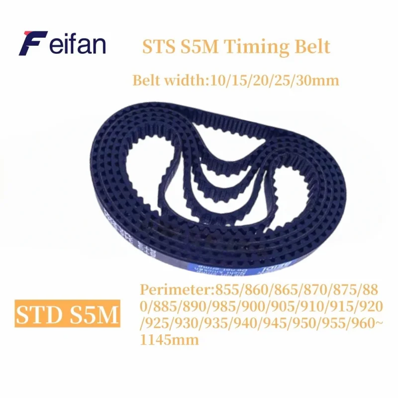 

Feifan STD S5M Timing belt Lp=855 860 865 870 875 880 890 895 900 905 910 920 925 930 935 940 945 950 960~1145Width 10-30 Rubber
