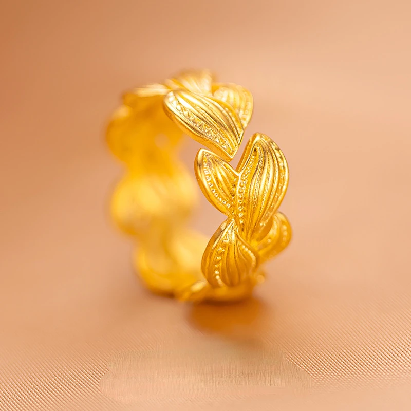 Genuine Gold Color Twists Rings for Women Girlfriend Wedding Birthday Gift Gold Color Earrings Fine Jewelry Gifts