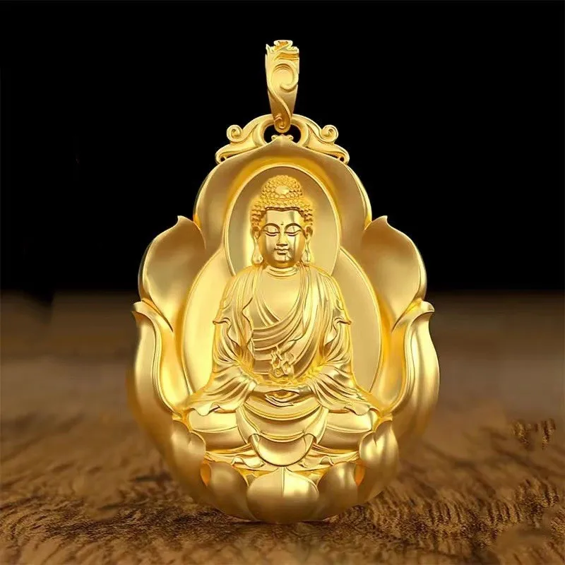 Anniyo Buddhist Guanyin Pendant Necklace Golden Chinese Style Ornament Maitreya Buddha Amulet Hinduism