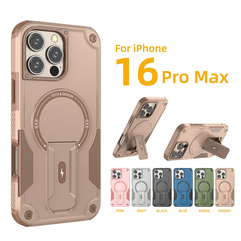 Militärisch Stoßfeste Handyhülle für iPhone 11 12 13 14 15 16 17 Pro Max mit Magnetischer Drahtloser Aufladung und Unsichtbarem Ständer – Detail 2