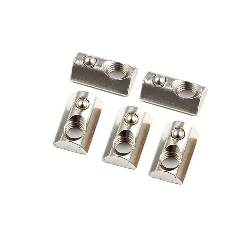 20 Series Roll-in T Spring Nuts T Nut M3 M4 M5 M6 Half Round Elastic Slot Nuts For 2020 Aluminum Profiles Groove 6