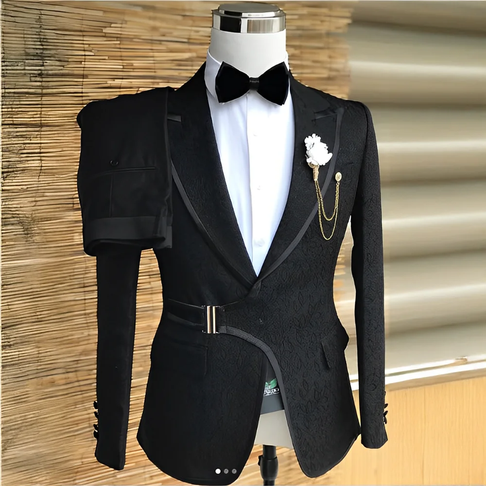 

Мужской костюм жаккардовый с пряжкой, комплект из 2 предметов: формальный смокинг для жениха с пиджаком с острым лацканом и брюками для вечеринок и торжественных мероприятий