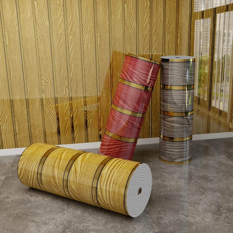Papel Tapiz de Listones de Madera Autoadhesivo con Detalles Dorados, Decoración del Hogar, Adhesivo de Pared Impermeable para Revestimiento de Paredes de Dormitorio