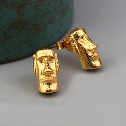 Unusual Design Moai Stone Statue Earrings for Women Men Gold Color Stereo Unique Bohemia Female Man Jewelry Party Accessory Gift