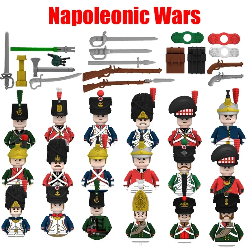 

50pcs Napoleonic Wars Military Soldiers Building Blocks WW2 Figures French British Fusilier Rifles Weapons Toys For Kids