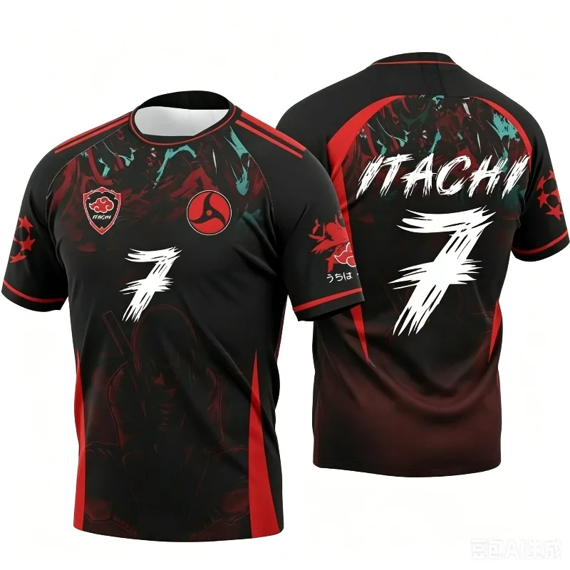 Naruto Y2K Streetwear Uchiha Itachi No.7 Symbol Anime Soccer Jersey 3D All Over Print Breathable Quick Dry Unisex Training Top