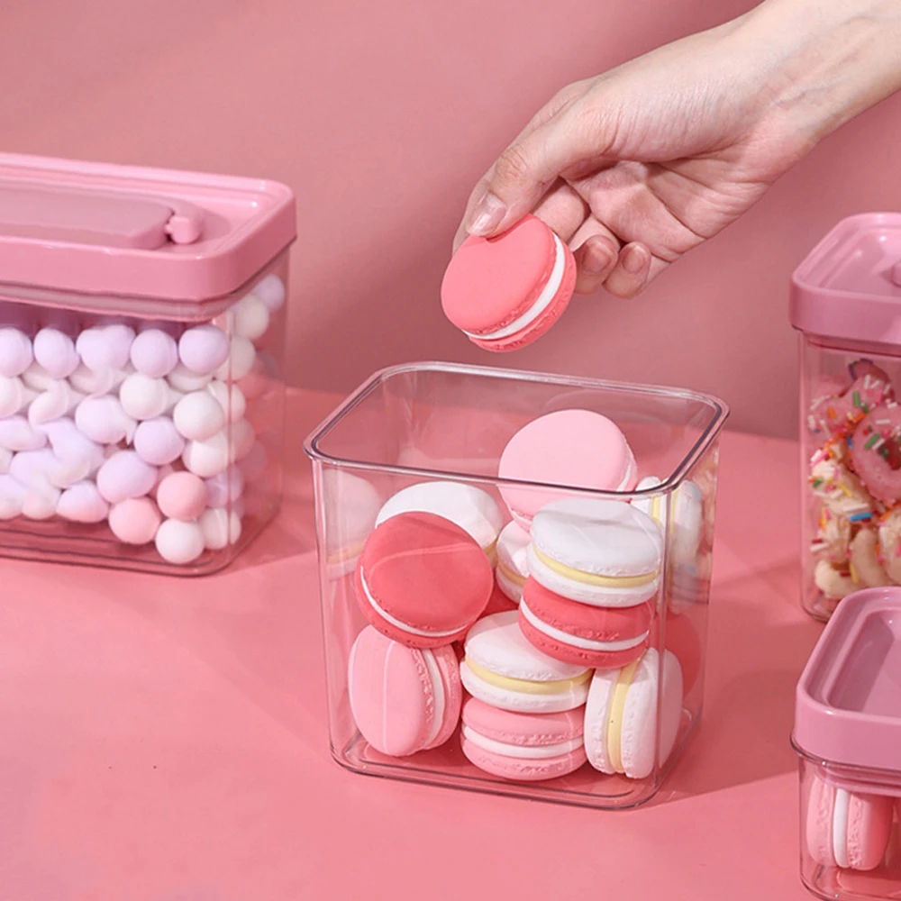 Cute Food Storage Box Pink Candy Jars With Lids Salad Snacks Grain Spice Sealed Storage Pots For Kitchen Storage Organization