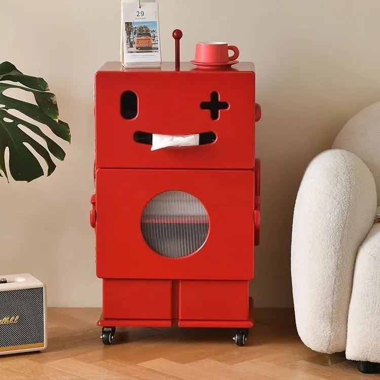 

Bedside Table Creative Robot Style Storage Cabinet Movable Sofa Side Table Modern Dopamine Design