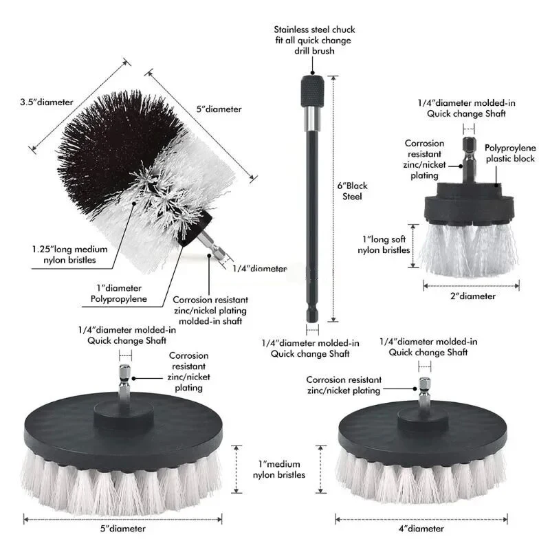 Drill Brush Attachment Set Power Scrubber Wash Cleaning Brushes Tool Kit with Extension for Clean Car Wheel Tire Glass windows