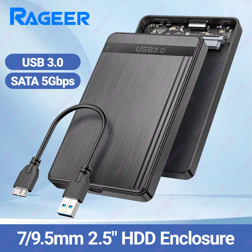 

RAGEER 2.5" USB 3.0 to SATA III External Hard Drive Enclosure-5Gbps Transfer Speed 4TB Max Support Design for 7mm/9.5mm HDD/SSD