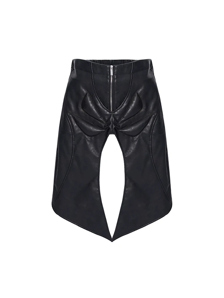 Mauroicardi Spring Autumn Cool Black Pu Leather Calf-Length Twisted Belted Pants for Men Luxury Designer Punk Style Clothes 2025