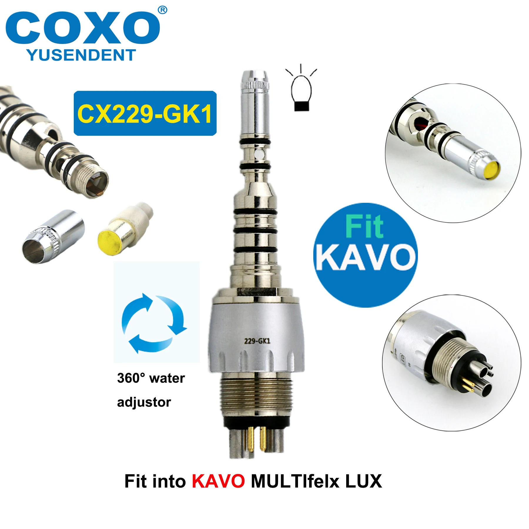 COXO Dental Quick Coupler 360° Water Adjustor 6 Holes Coupling Adaptor Fit KAVO Multiflex LUX High Speed Handpiece