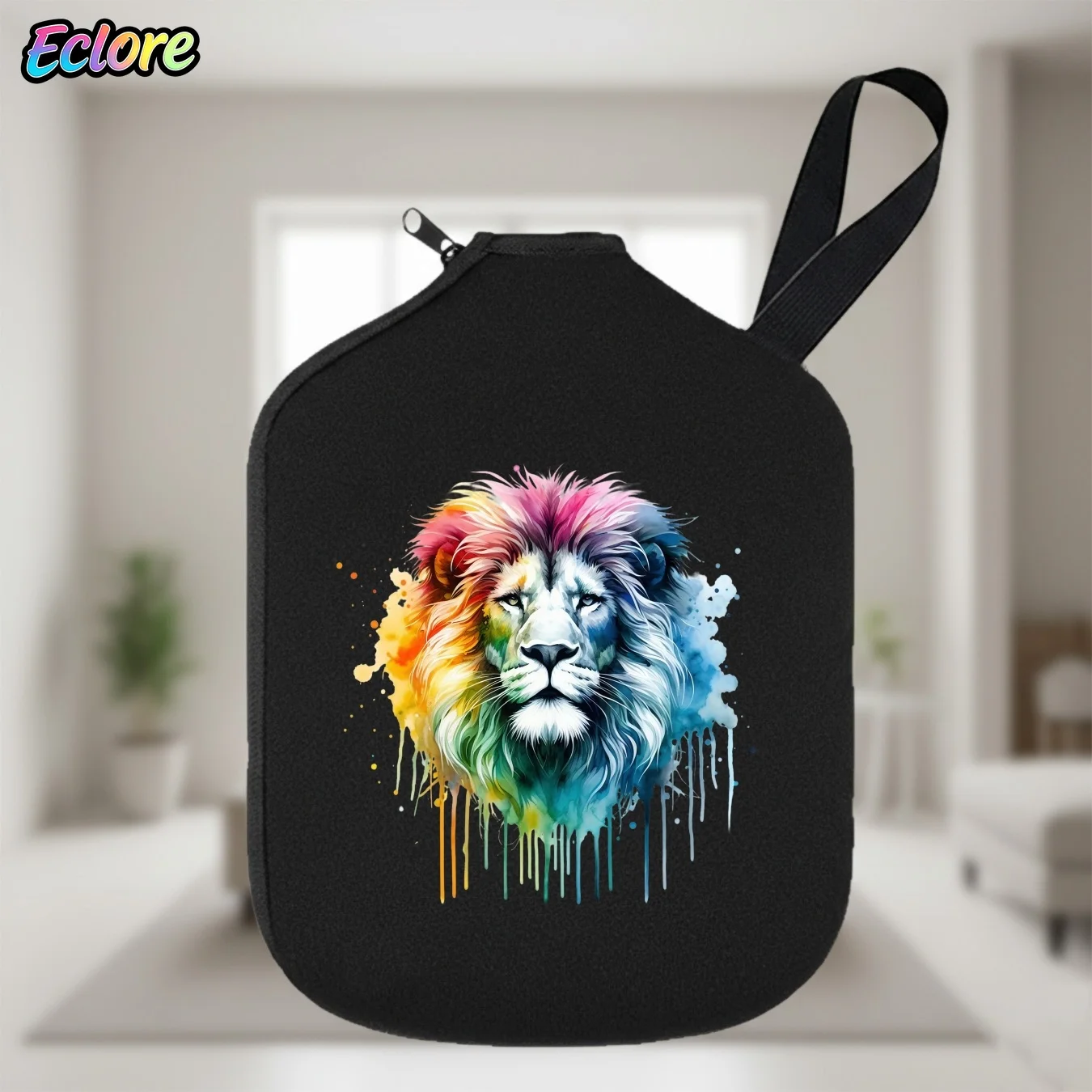 Colorful Watercolor Lion Head Pickleball Paddle Bag with Zipper Closure for Outdoor Sports Lover, Party Game, Table Tennis,