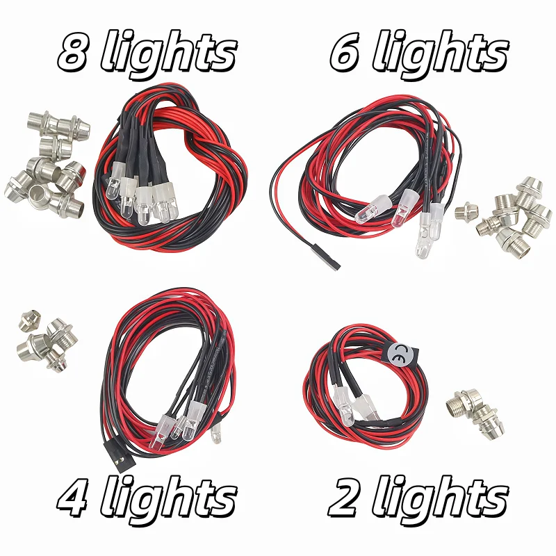 2 / 4 / 6 / 8 Lights 70cm Lenght RC LED Night Headlamps Headlights 3/5mm LED Light for Model Drift Crawler Car For RC Car