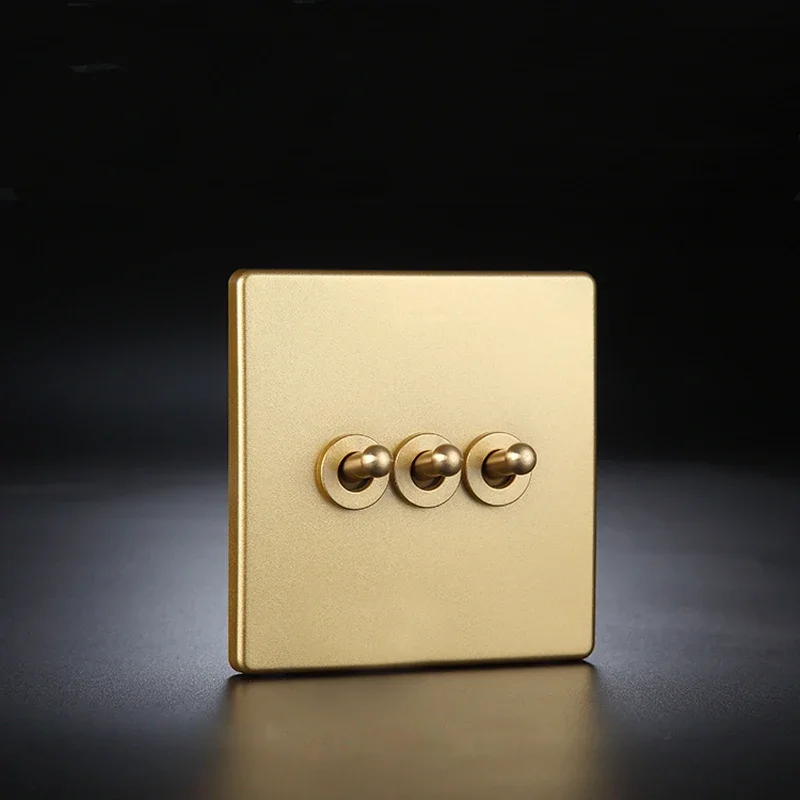 High Quality Matte Gold Panel 1-4 Gang 2 Way Wall Light Toggle Switch Brass Lever For Home Improvement Hotel
