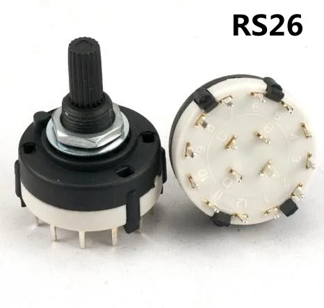 1PCS RS25 RS26 Band switch Shaft Panel Mount L=20mm 1P11T 2P4T 2P5T 2P6T 3P3T 3P4T 4P3T Rotary Switch Selector Band