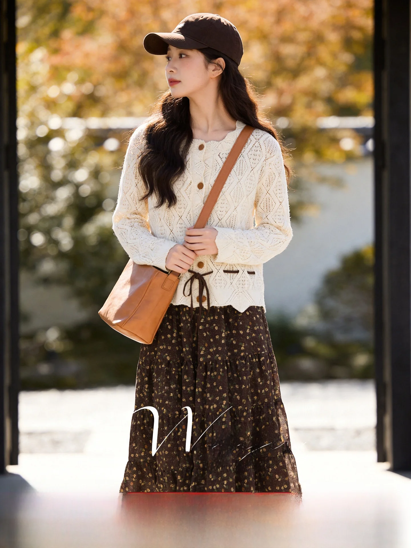 

Spring New plus Size Women's Outfit Floral Hollow Design Top f Skirt Set Comfortable Commute Sle High Waist A-Line Skirt