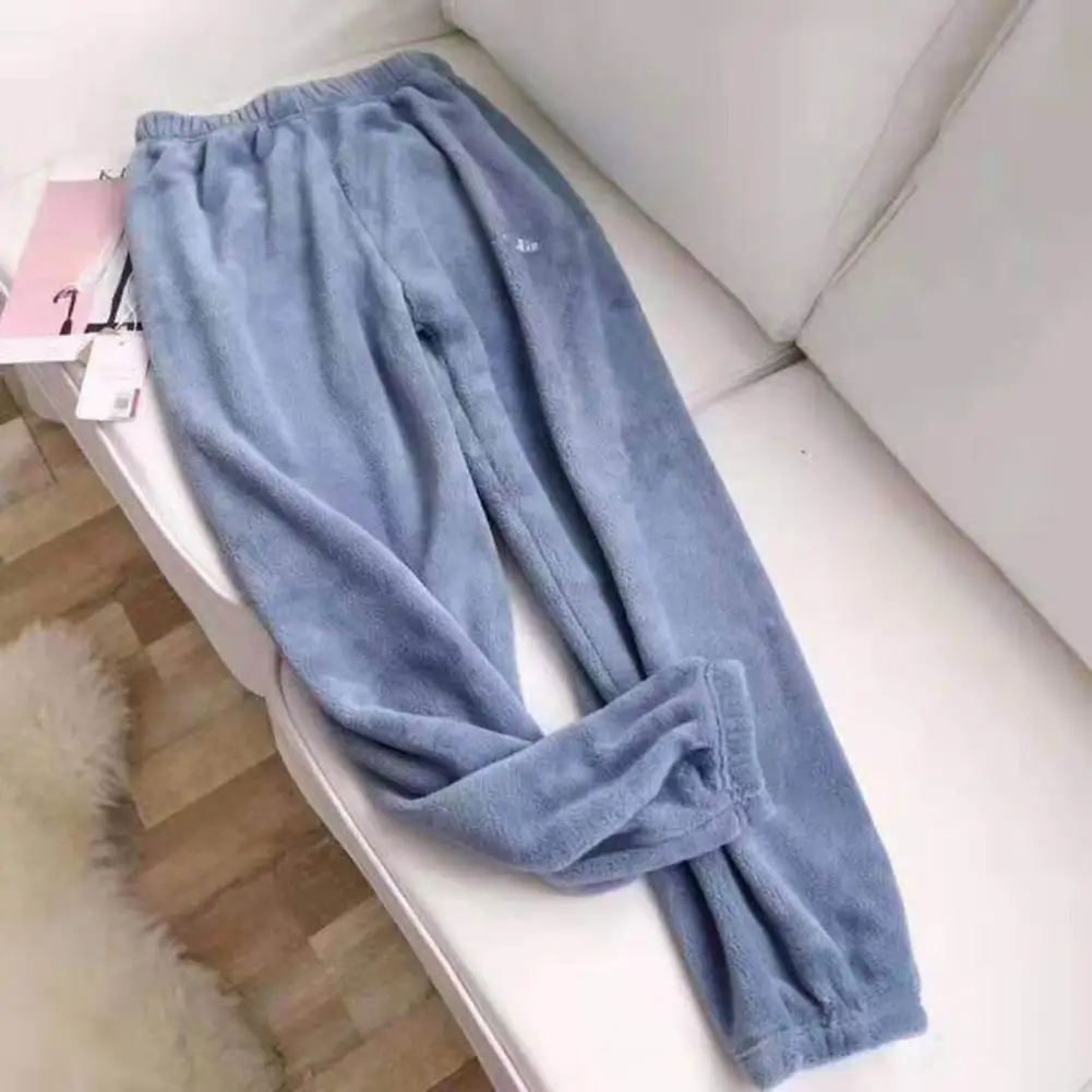 Long Winter Trousers Soft Warm Women Home Pants Warm Cozy Women\'s Winter Pants Thick Coral Fleece Loose Fit Elastic for Homewear