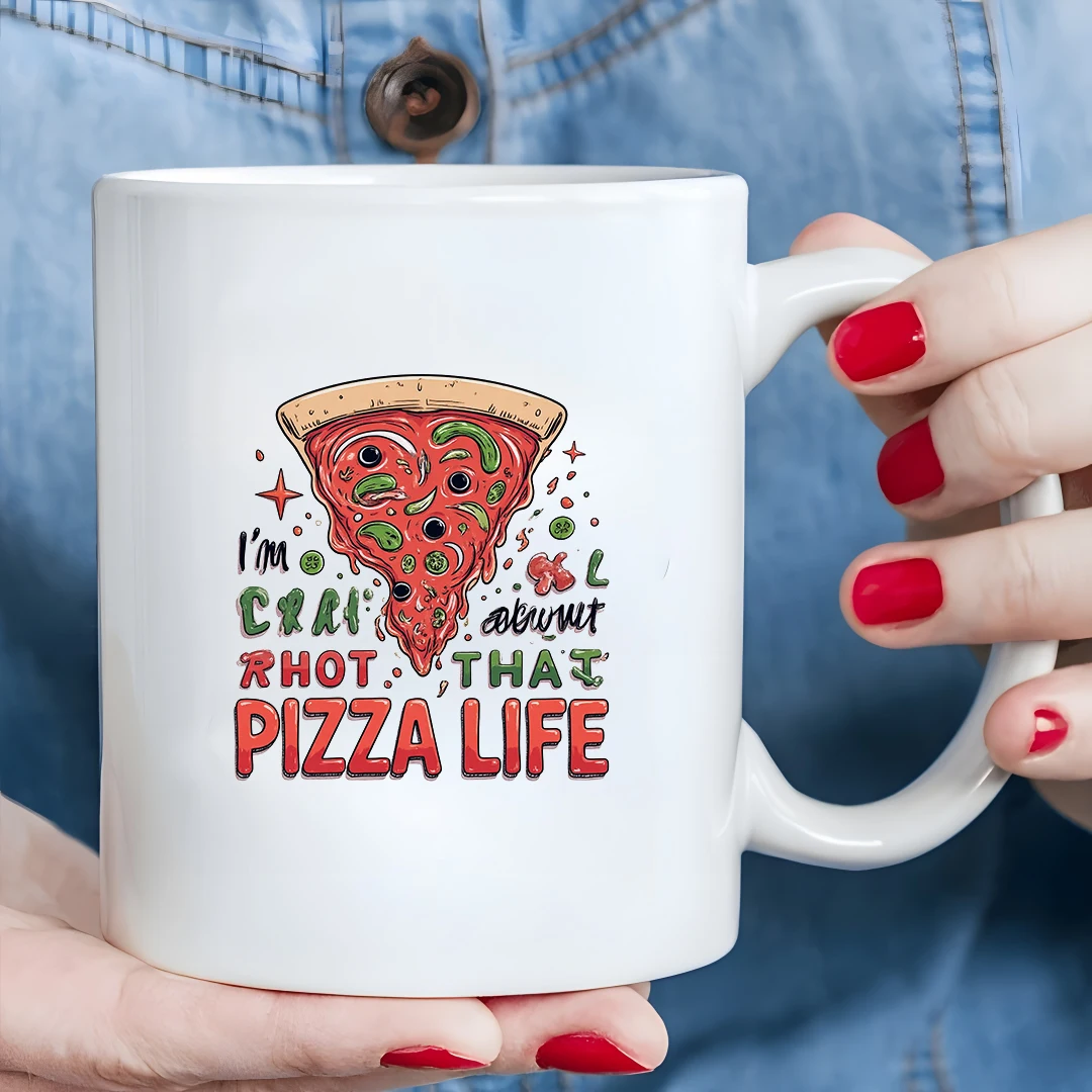 

11oz Pizza Theme Mug + Fun Illustration Cup + Kids Drink Cup - Christmas Gourmet Gift for Family and Office