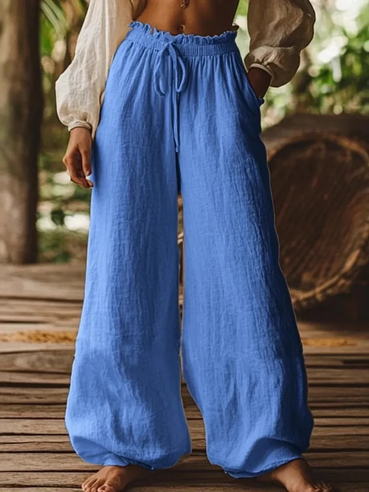 

Autumn New Solid Color Casual Loose Pants Women's Fashion Literary Pocket Drawstring Elastic Waist Wide Leg Pants 2026