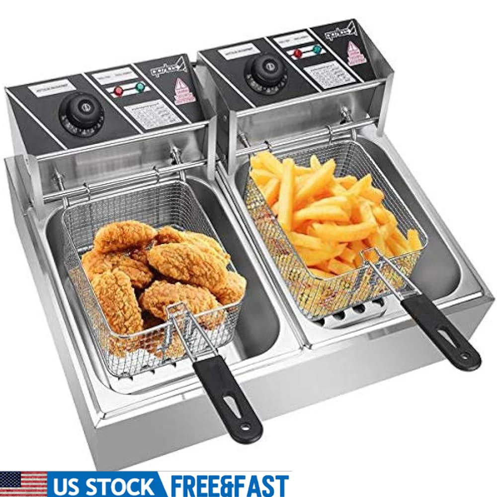 Stainless Steel Electric Deep Fryer 12L Commercial Food Fryer with Digital Temperature Control and Dishwasher Safe Baskets Home