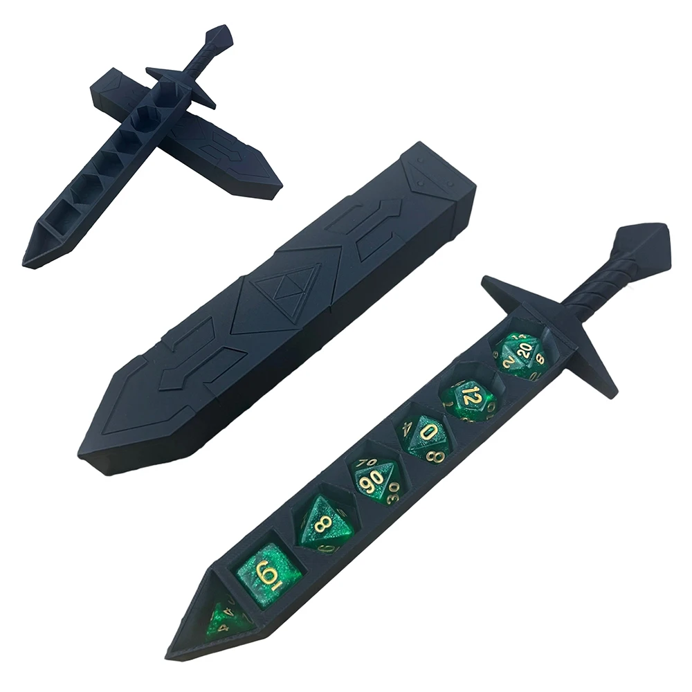 

Креативная коробка для хранения в форме меча с 7 кубиками для DND RPG TRPG Games Dice DND Game Role Dice Holder Игровые аксессуары