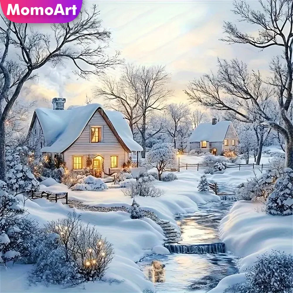 Momoart Neue Ankunft Diamant Mosaik Haus DIY Muster für Erwachsene Anfänger Baum Malerei Winter Landschaft Stickerei Kind Hobby