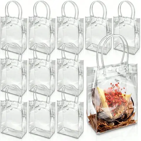 20pcs Clear Gift Bags With Carrying Handles,Plastic Clear Gift Bags Clear Gift Bags,Suitable For Boutique Wedding Birthday Party
