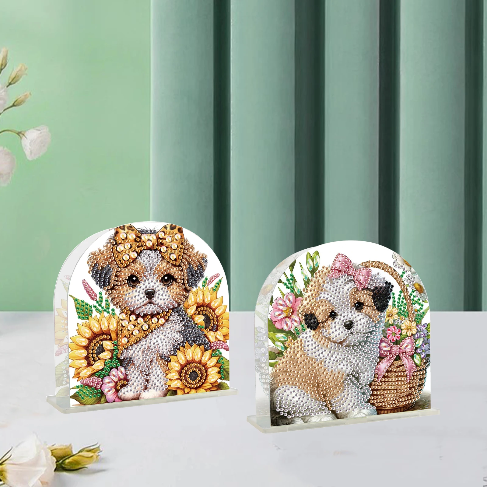 

2Pcs Diamond Painting Napkin Holder Kits,Cute puppies Special Shape Diamond Handmade Acrylic Napkin Holder Home Table Decor Gift