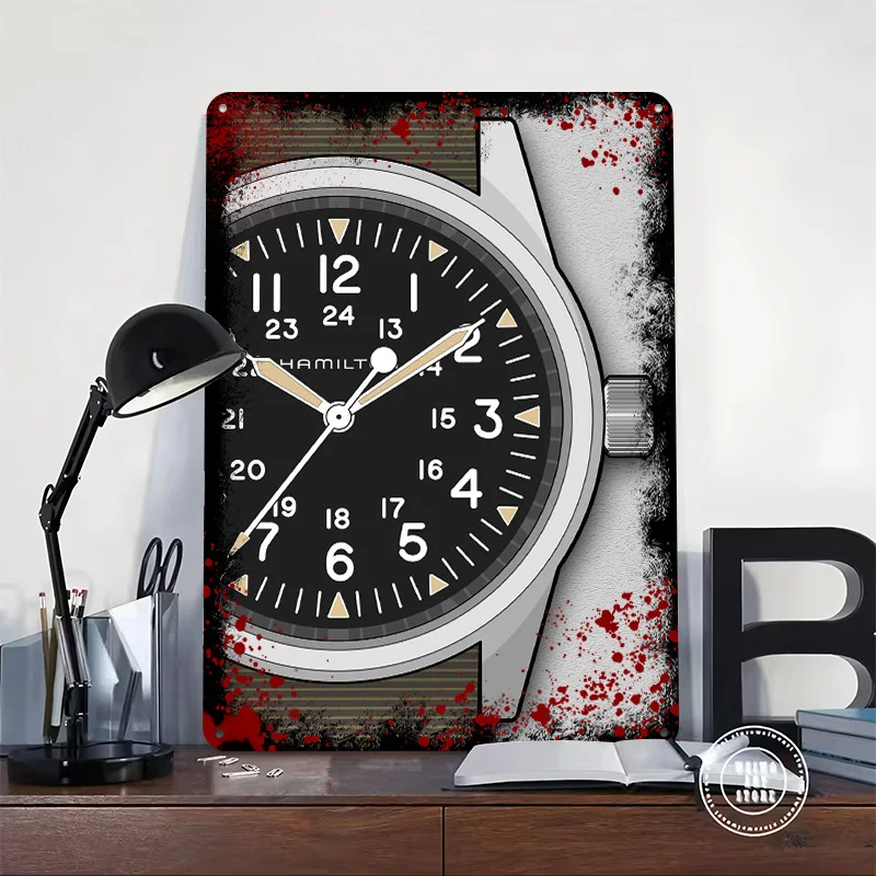 Military Khaki Field Watch Tinplate Poster Customized Wall Art Vintage Metal Signs Retro Tin Plaque for Living Room Decoration
