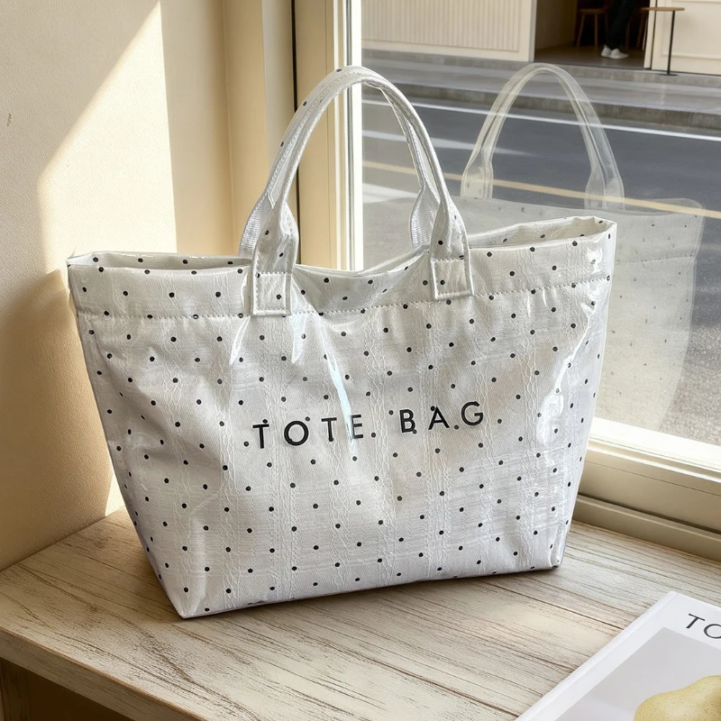 

Korean Stylish Casual Handbag Large Capacity Tote Bag Elegant Polka Dots Pvc Jelly Bag Women Simple Versatile Shoulder Bags