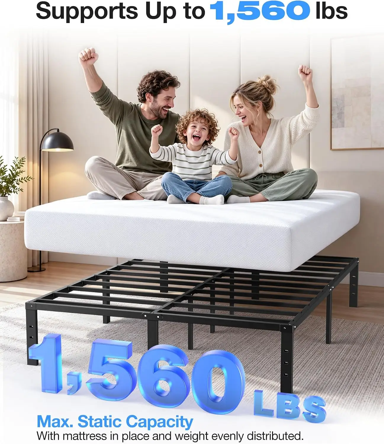 14 in Queen Bed Frame, Metal Platform Bed 15-Minute Solo Setup