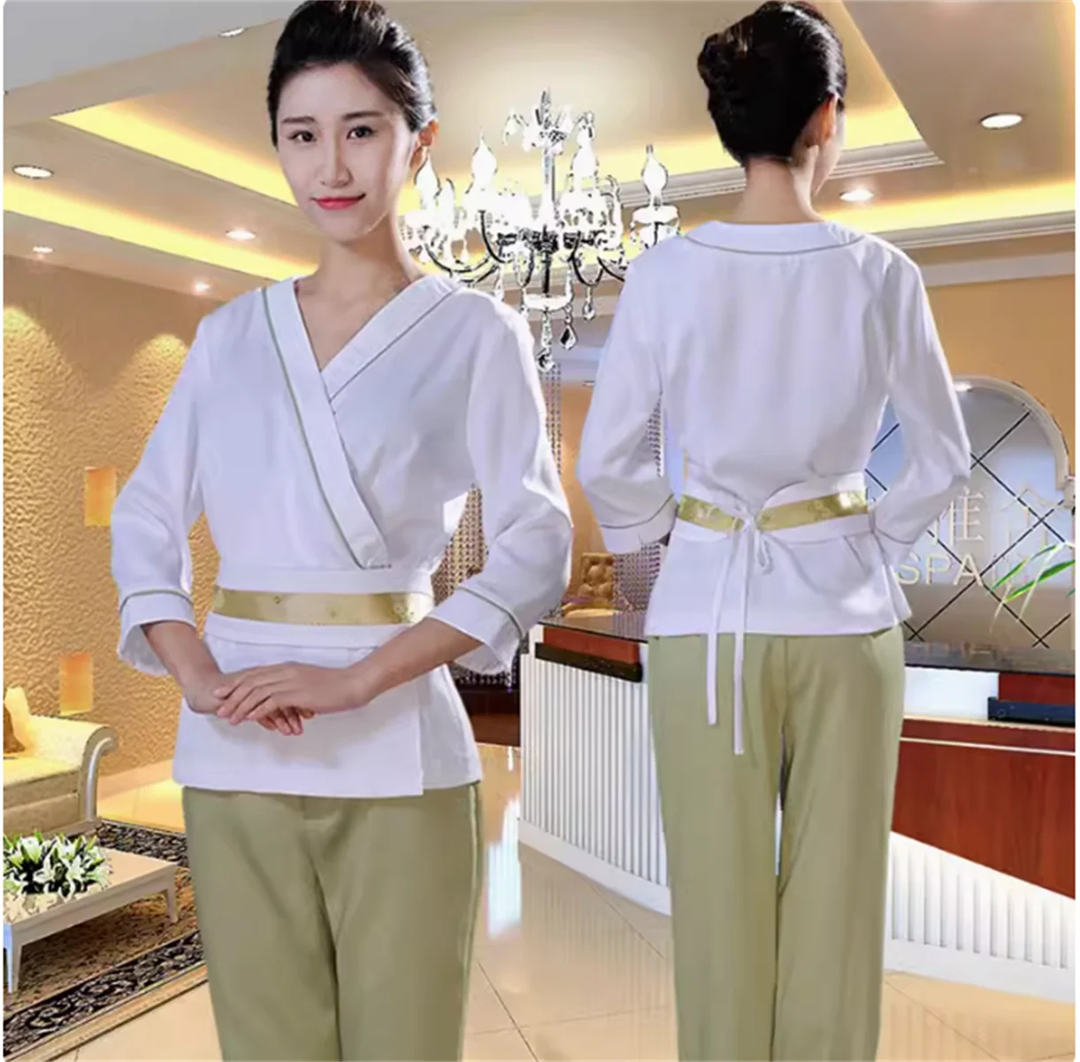 

Thai style beautician work uniform autumn foot therapy foot bath technician suit