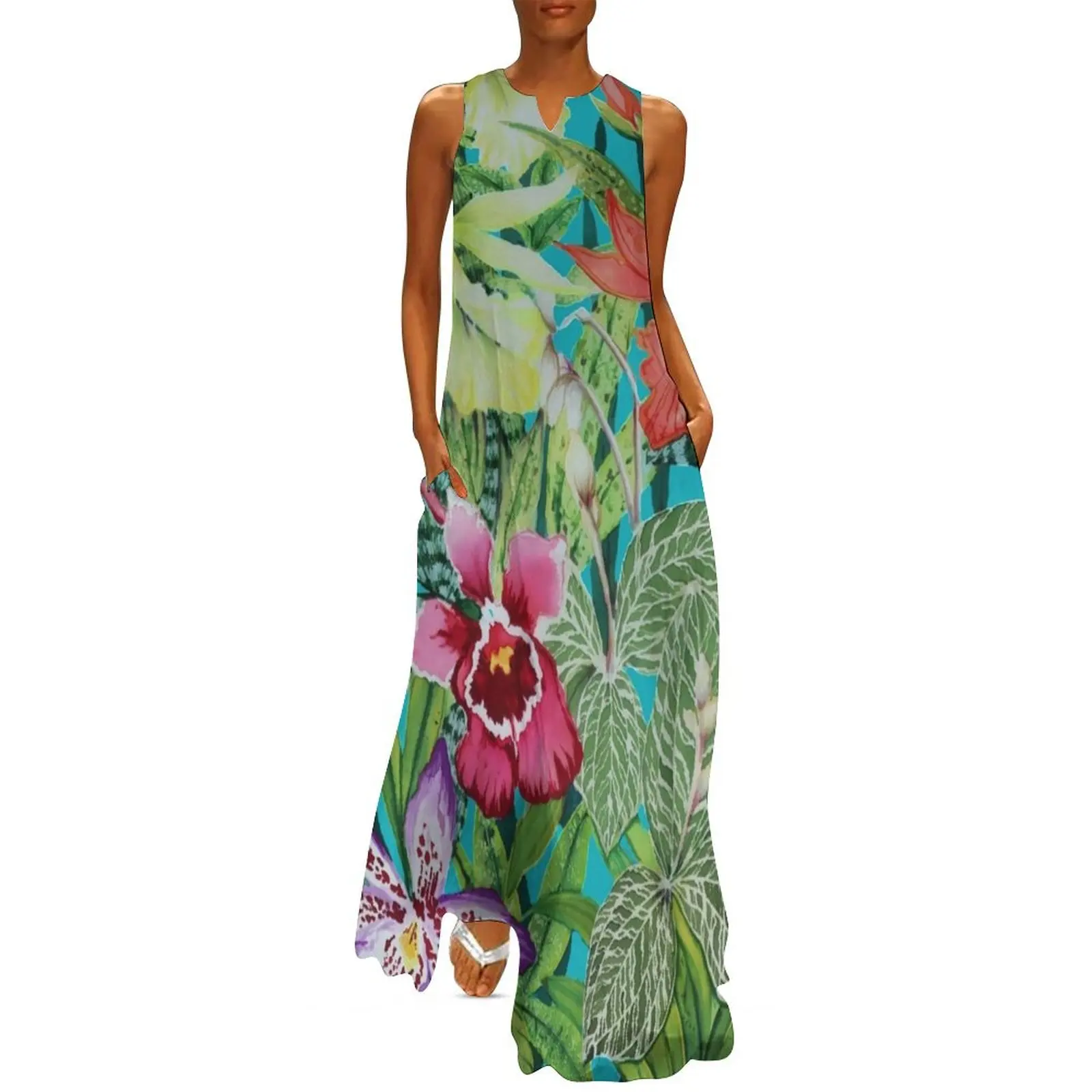 

Orchids Painted on Silk Long Dress Dress for girls Long dress Women's summer long women formal occasion dresses