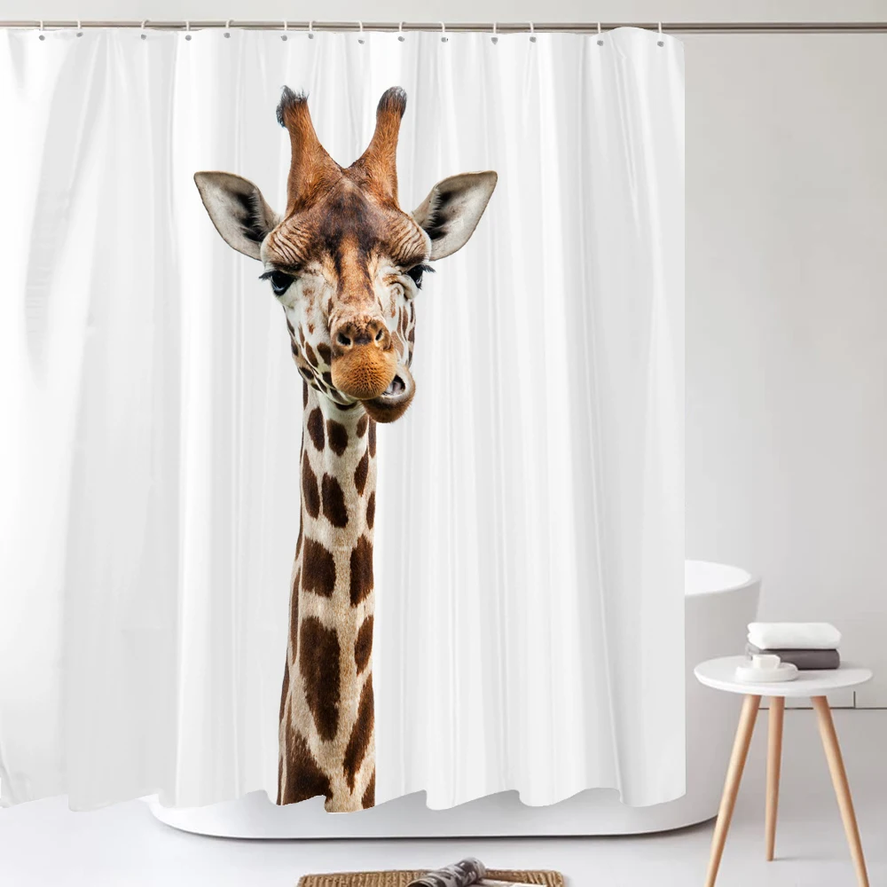 Funny Animal Shower Curtain Giraffe Jungle Safari Tropic African Wildlife Black and White Modern Designer Cool Bathroom Decor